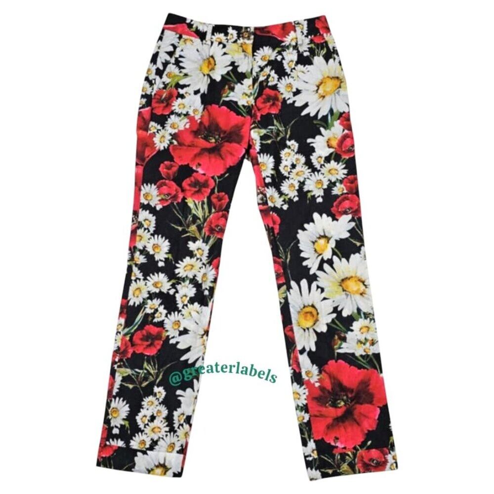 Dolce & Gabbana Daisy & Poppy Print Cotton Straight-Leg Pants 2013 Runway Sz 36 - Picture 2 of 12